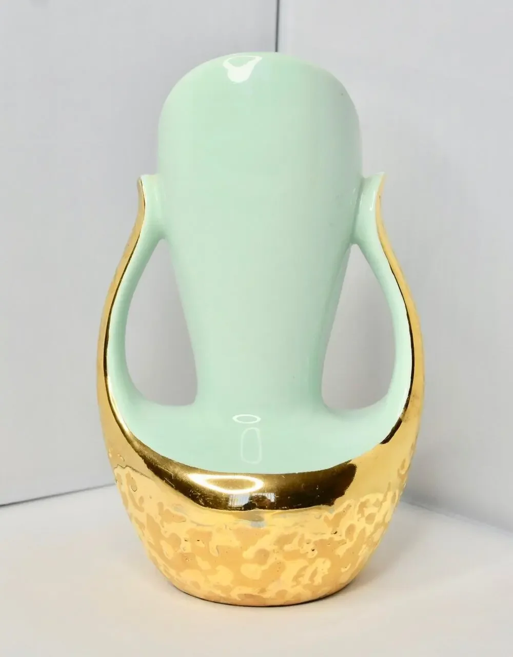 MCM Art Deco Encrusted Weeping 24k Gold Plated Ceramic Urn Vase